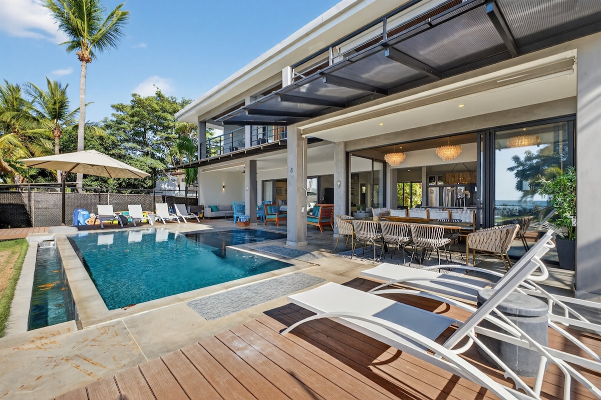 Luxury beachfront villa exterior and pool