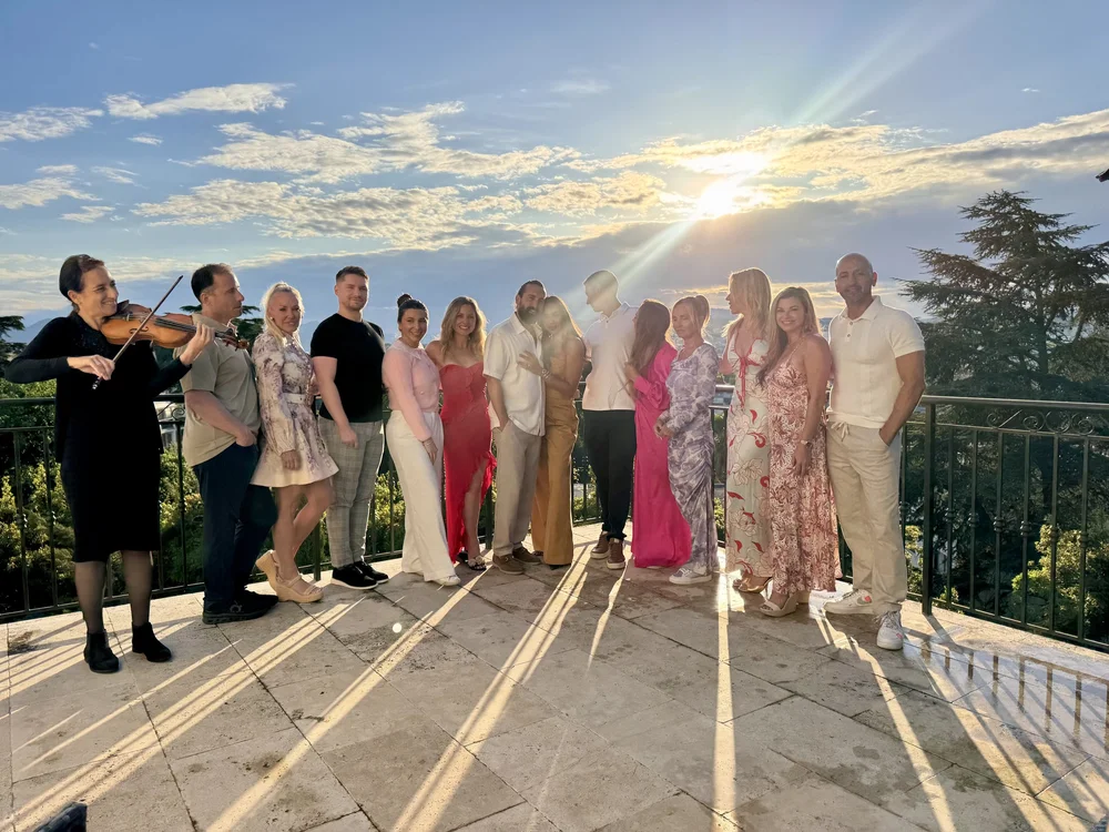 Cannes retreat group at sunset