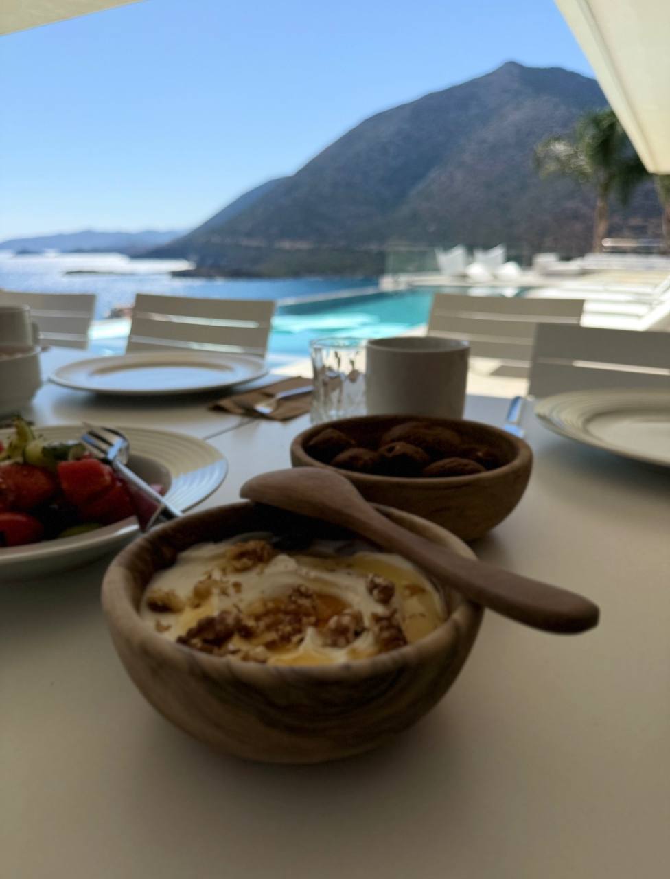 Crete retreat terrace meal overlooking the sea